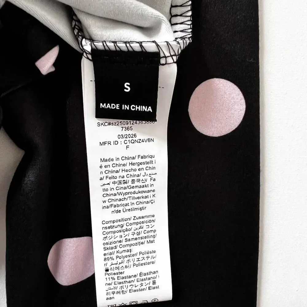 Black Pink Polka Dot Long Sleeve Top Y2K Basic Stretch Minimalist Women's Small - Picture 4 of 5